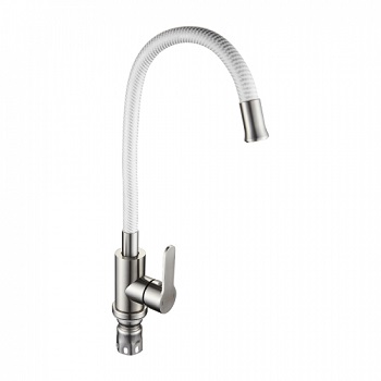 Смеситель для кухни MAGNUS 9221 Нерж/белый, гибкий излив